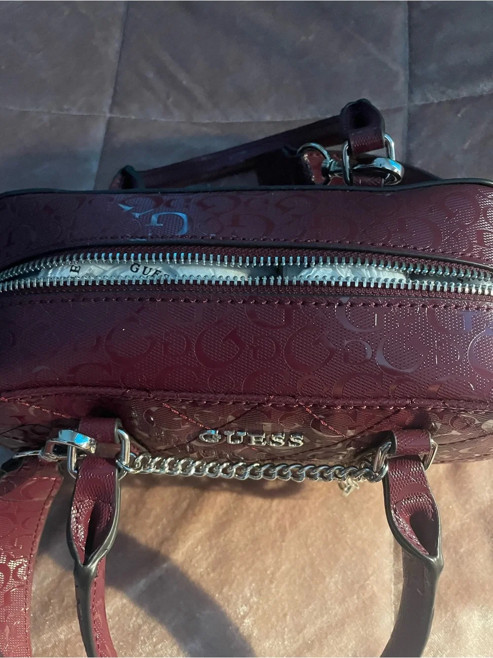 GUESS  Logo Satchel in Deep Burgundy - Picture 4 of 13